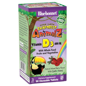 A package of Bluebonnet Super Earth® Rainforest Animalz® Vitamin D3 400 IU