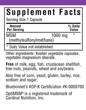 Supplement Facts for Bluebonnet MSM 1000 mg