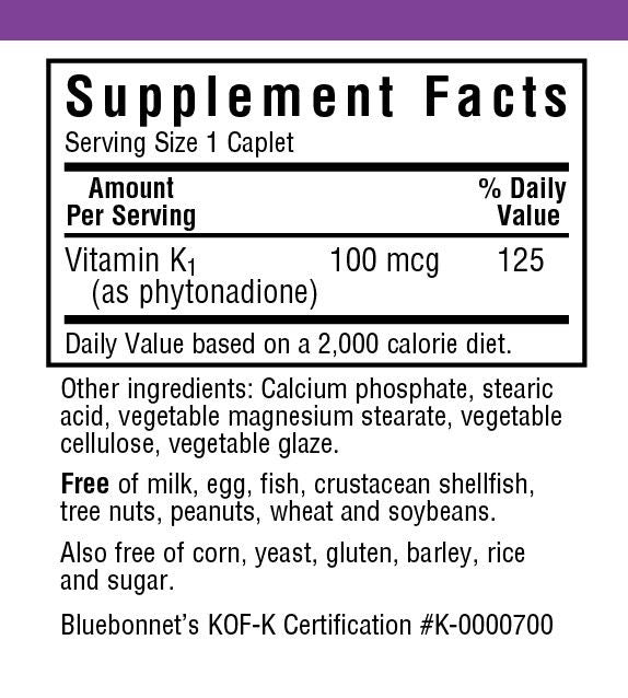 A bottle of Bluebonnet Vitamin K1 100 mcg