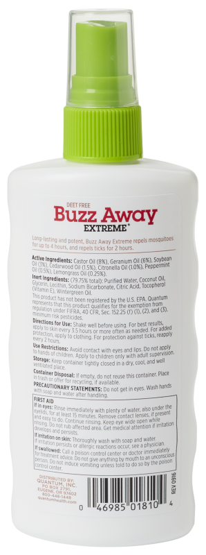 A bottle of Quantum Health Buzz Away Extreme® Spray