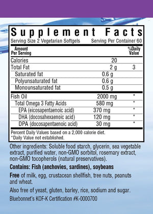 Supplement Facts for Bluebonnet Omega-3 Kosher Fish Oil