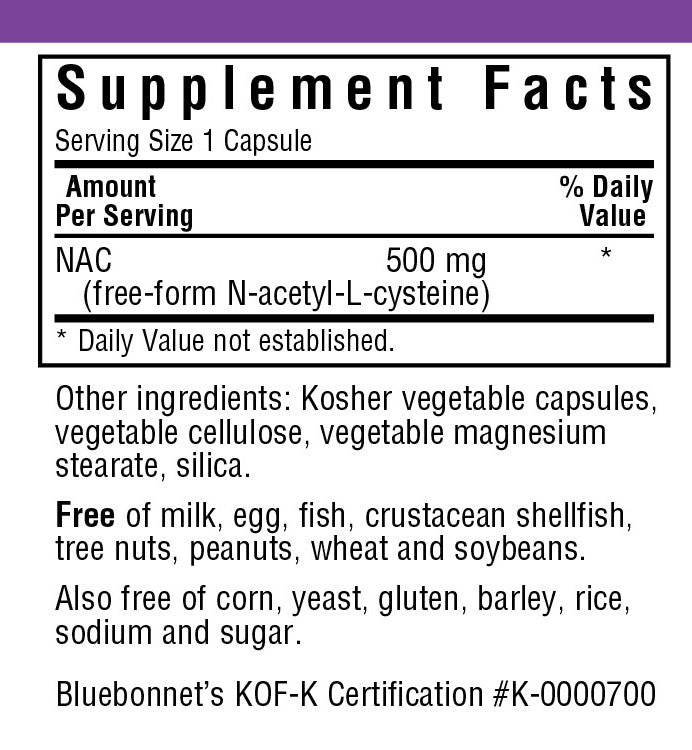 A bottle of Bluebonnet NAC 500 Mg