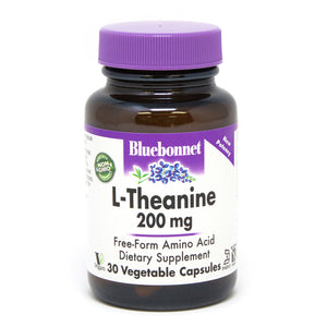 A bottle of Bluebonnet L-Theanine 200 mg