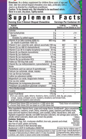 Supplement Facts for Bluebonnet Super Earth® Rainforest Animal® Whole Food Based Multiple - Assorted