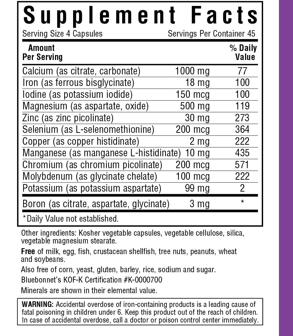 A bottle of Bluebonnet Multiminerals Plus Boron