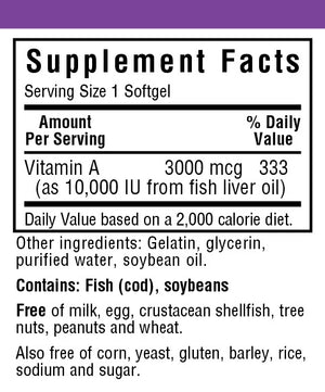 Supplement Facts for Bluebonnet Vitamin A 10,000 IU