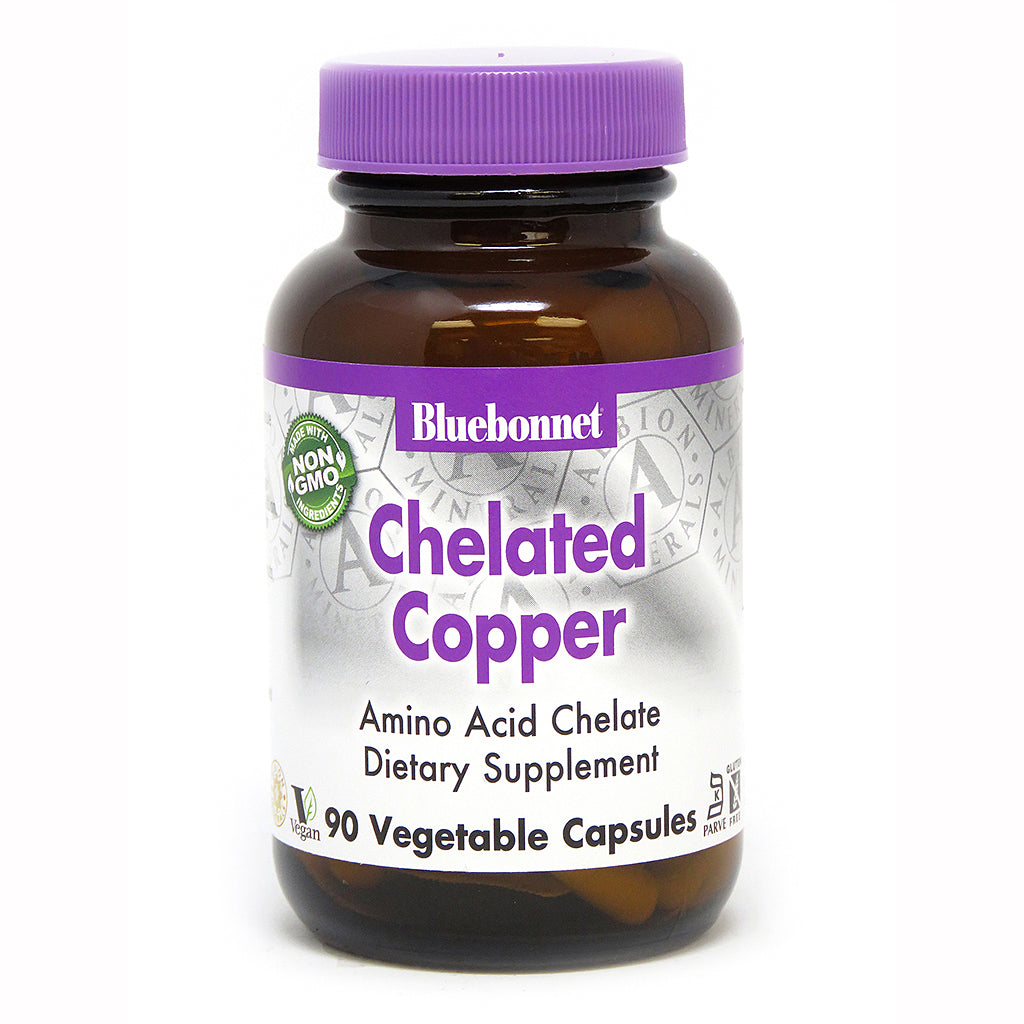 A bottle of Bluebonnet Chelated Copper 3 mg