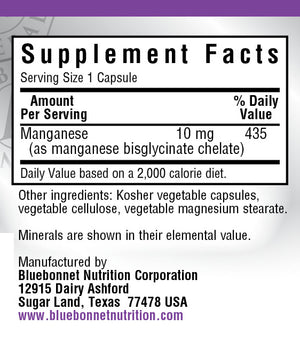 Supplement Facts for Bluebonnet Chelated Manganese 10 mg