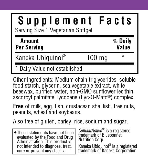 A bottle of Bluebonnet CellularActive® CoQ10 Ubiquinol 100 mg