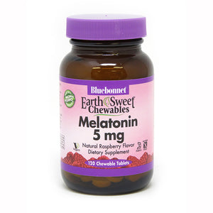 A bottle of Bluebonnet EarthSweet® Chewables Melatonin 5 mg