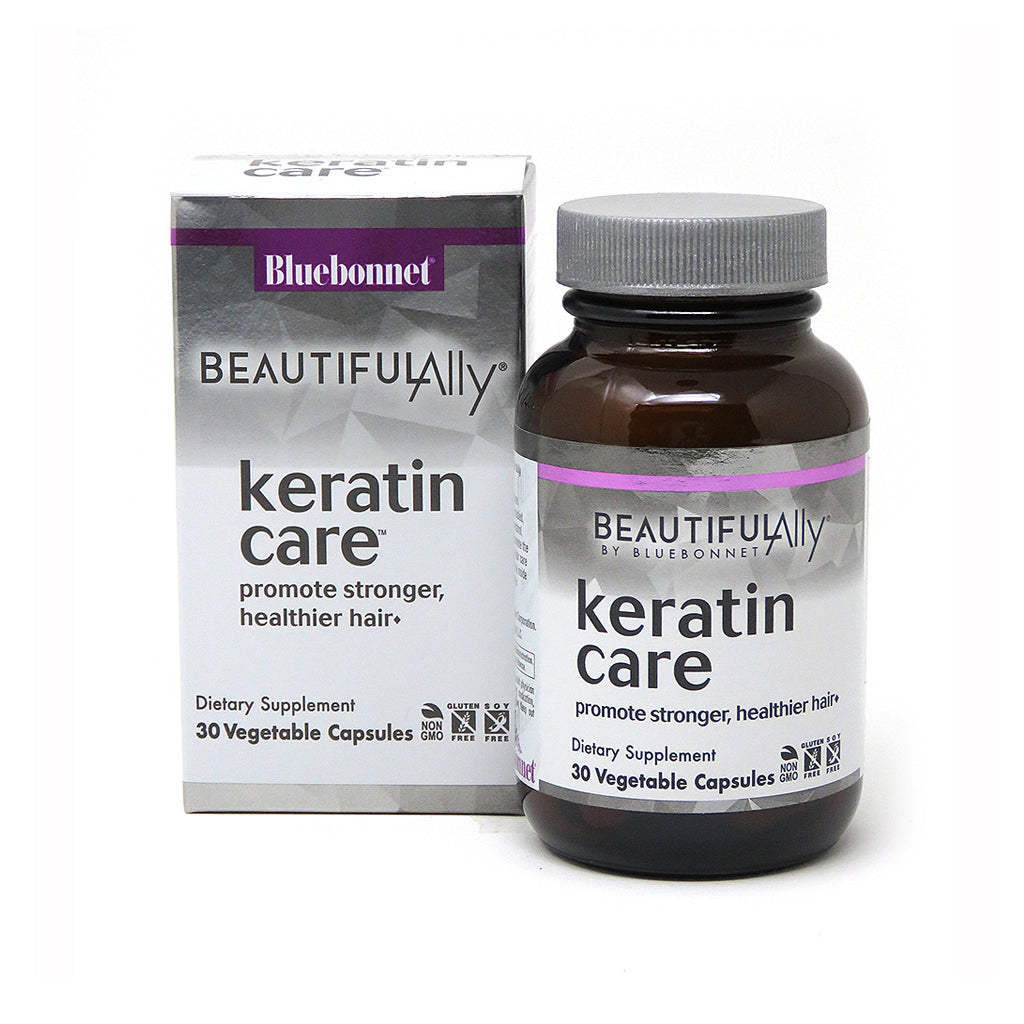 Package and bottle for Bluebonnet Beautiful Ally® Keratin Care™