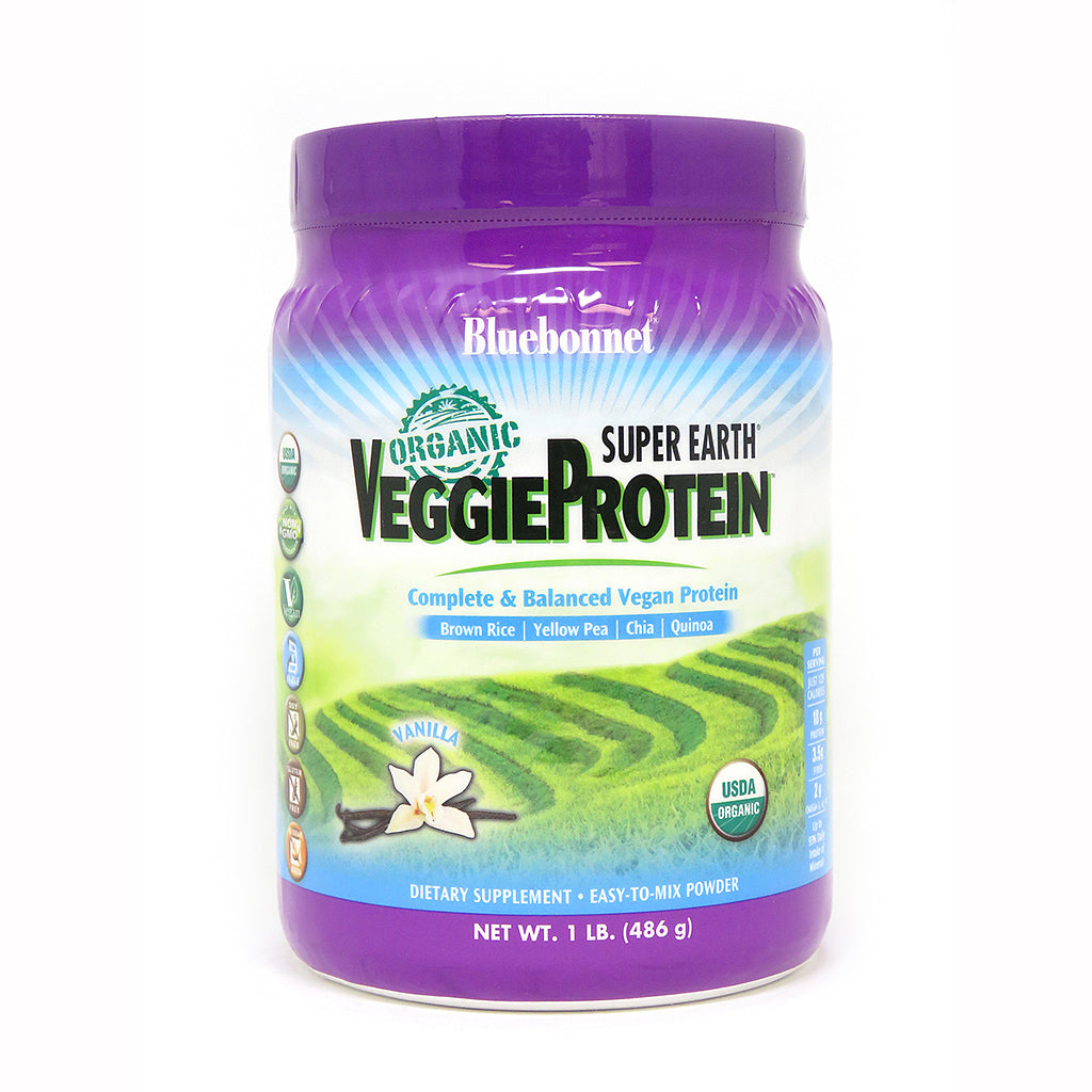 A jar of Bluebonnet Super Earth® Organic VeggieProtein™ Powder Vanilla