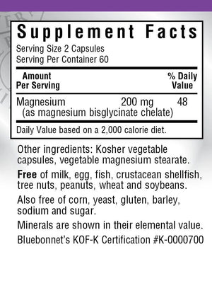 Supplement Facts for Bluebonnet Chelated Magnesium Bisglycinate 200 mg
