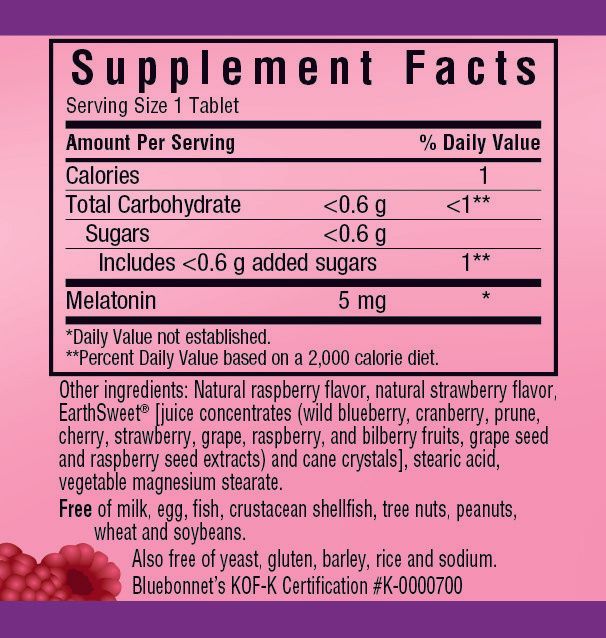 A bottle of Bluebonnet EarthSweet® Chewables Melatonin 5 mg