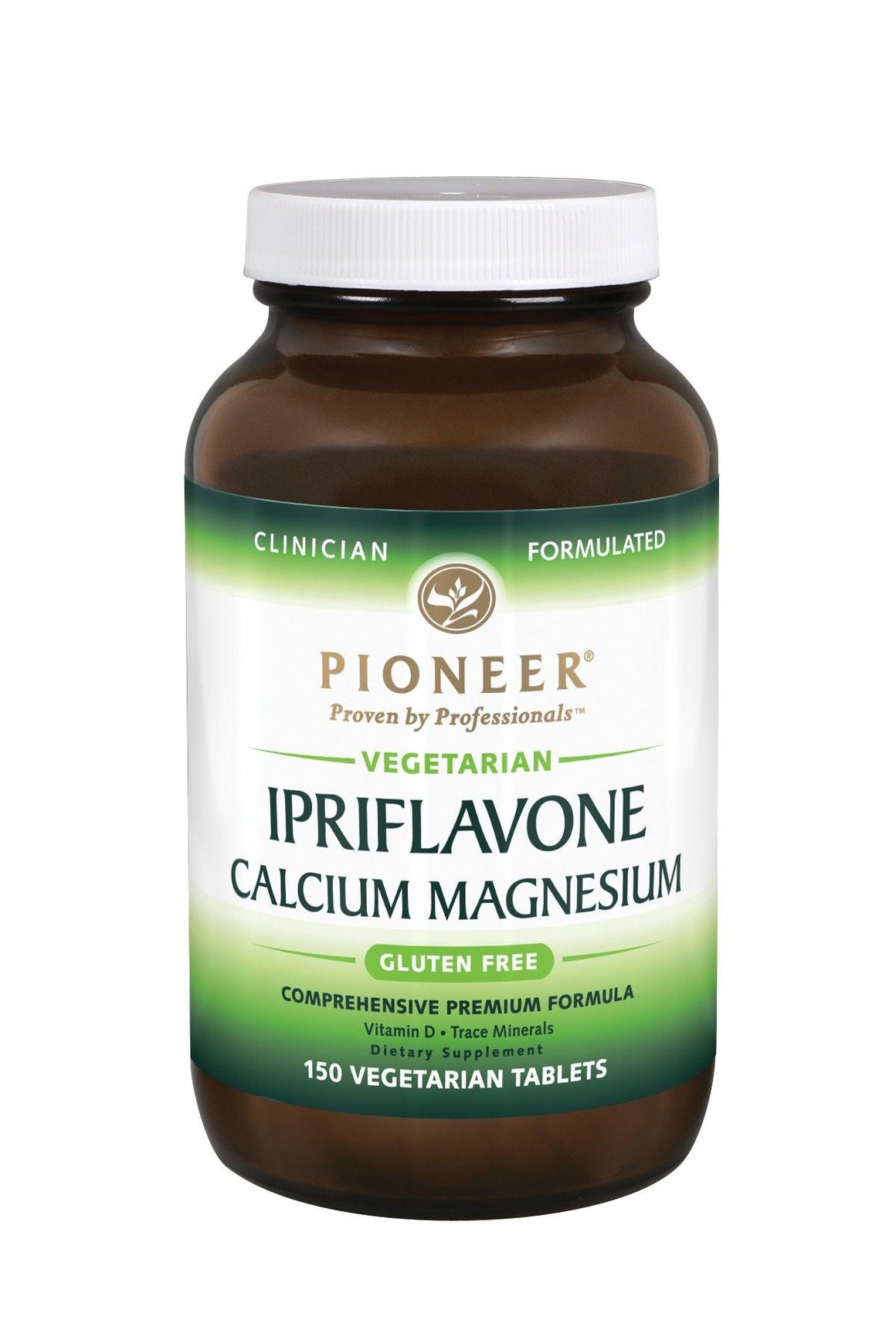 A bottle of Pioneer Ipriflavone Calcium Magnesium