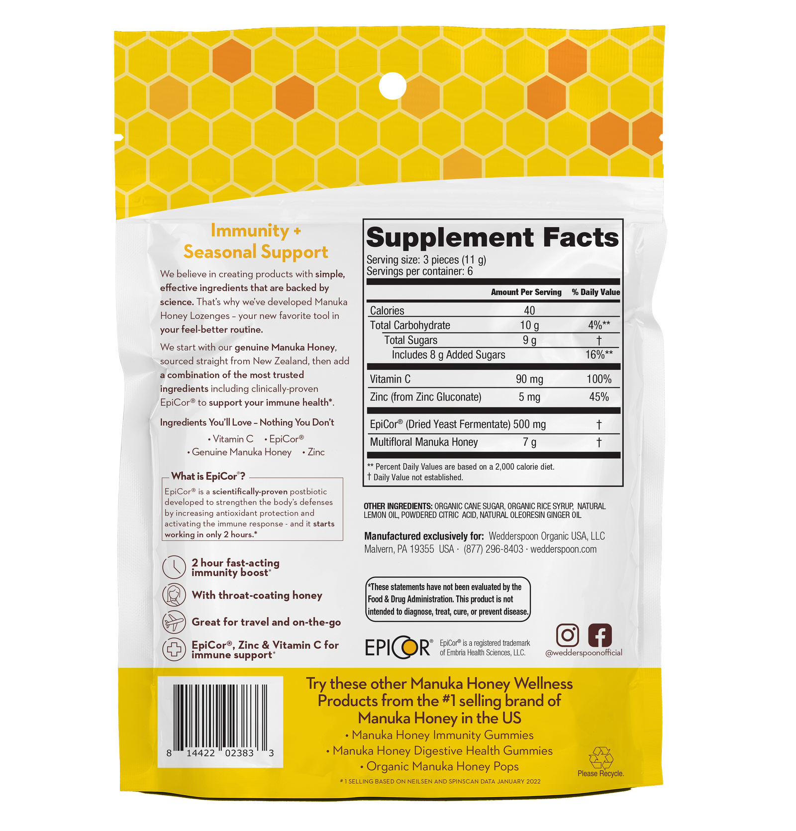 Manuka Honey Immunity Lozenge Lemon Ginger - Wedderspoon