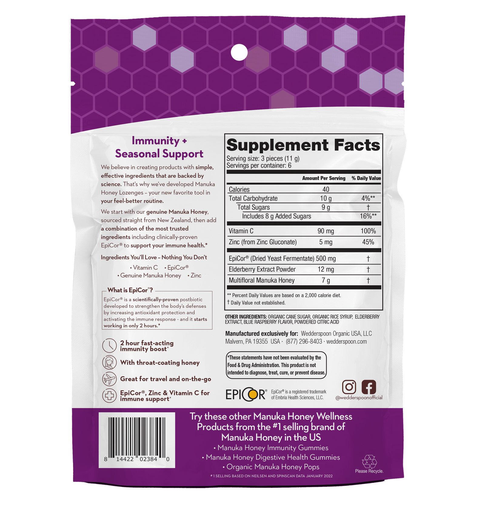 Manuka Honey Immunity Lozenge Elderberry - Wedderspoon