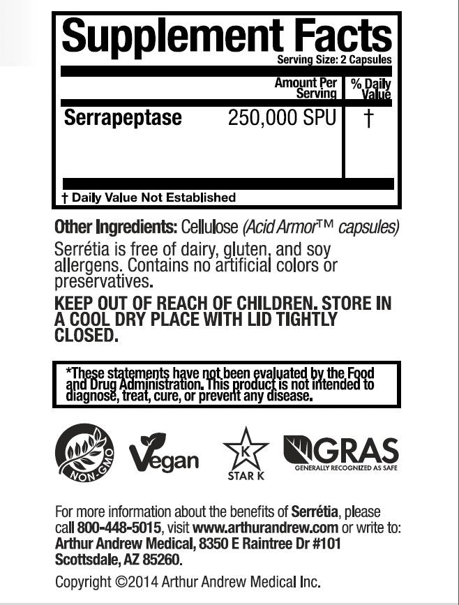 A bottle of Arthur Andrew Medical Serrétia