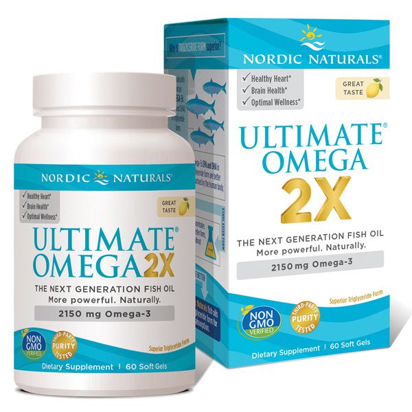 A bottle and package of Nordic Naturals Ultimate Omega 2X