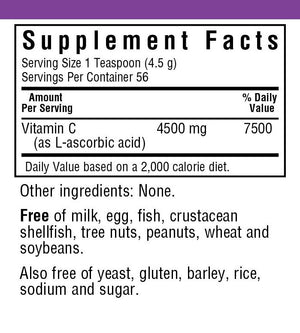 Supplement Facts for Bluebonnet Vitamin C Crystals