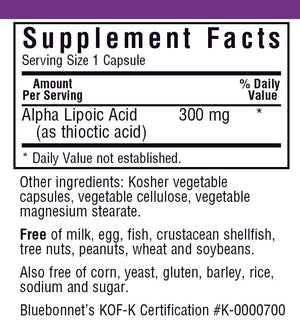 Supplement Facts for Bluebonnet Alpha Lipoic Acid 300 mg
