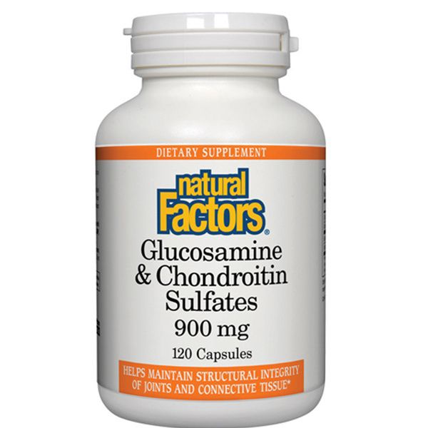 A bottle of Natural Factors Glucosamine & Chondroitin 500 mg Glucosamine · 400 mg Chondroitin