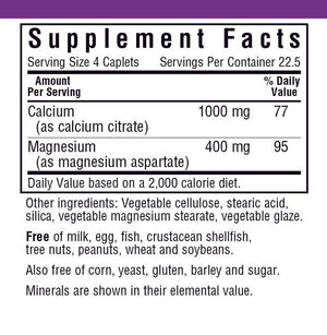 Supplement Facts for Bluebonnet Calcium Citrate Plus Magnesium Caplets