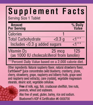 Supplement Facts for Bluebonnet EarthSweet® Chewables Vitamin D3 1000 IU