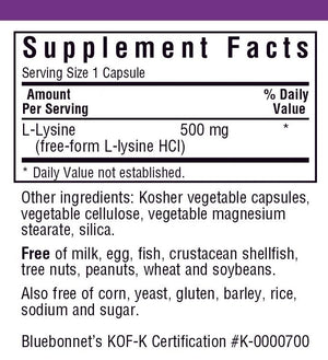 Supplement Facts for Bluebonnet L-Lysine 500 mg