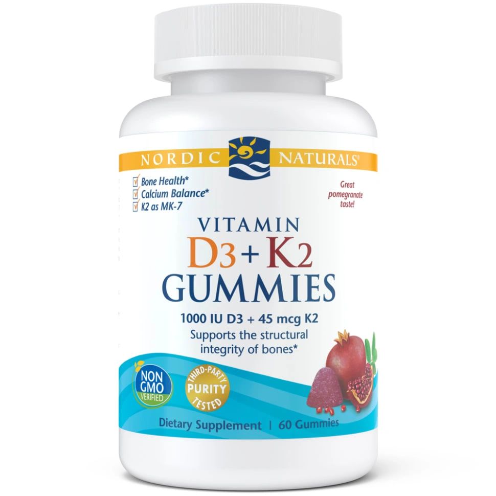 A bottle of Nordic Naturals Vitamin D3+K2 Gummies