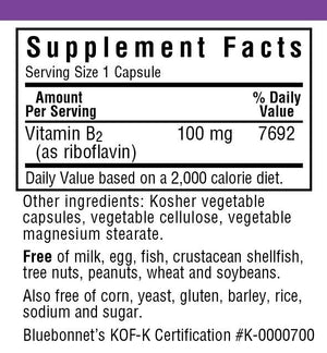 Supplement Facts for Bluebonnet Vitamin B2 100 mg