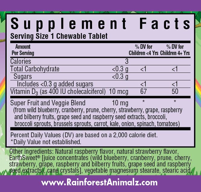 A package of Bluebonnet Super Earth® Rainforest Animalz® Vitamin D3 400 IU