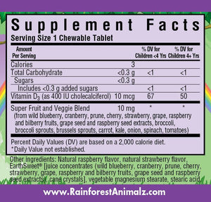 Supplement Facts for Bluebonnet Super Earth® Rainforest Animalz® Vitamin D3 400 IU