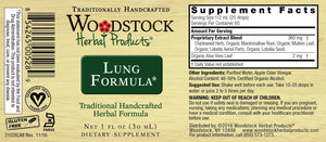 Label with supplemental facts for Woodstock Herbal Products Lung Formula
