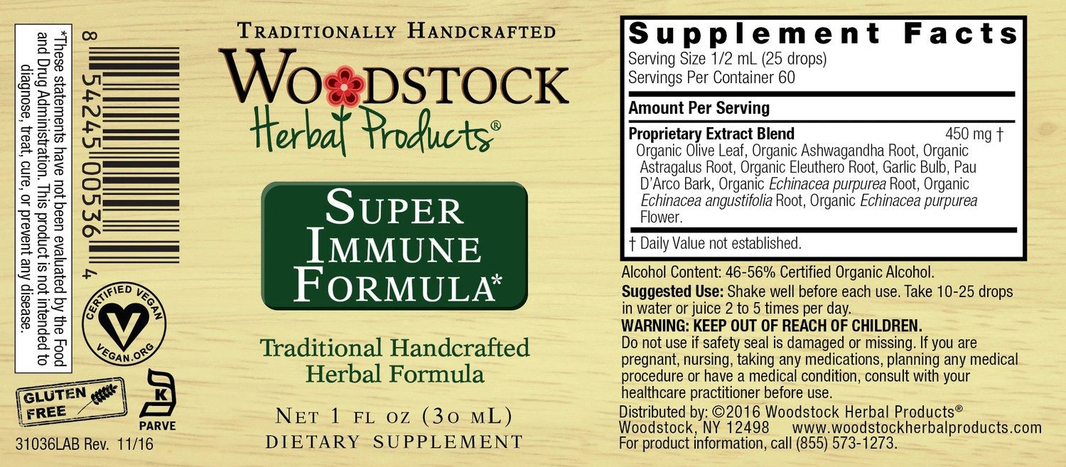 A bottle of Woodstock Herbal Products Super Immune Formula