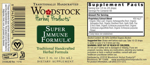 Label with Supplement Facts for Woodstock Herbal Products Super Immune Formula