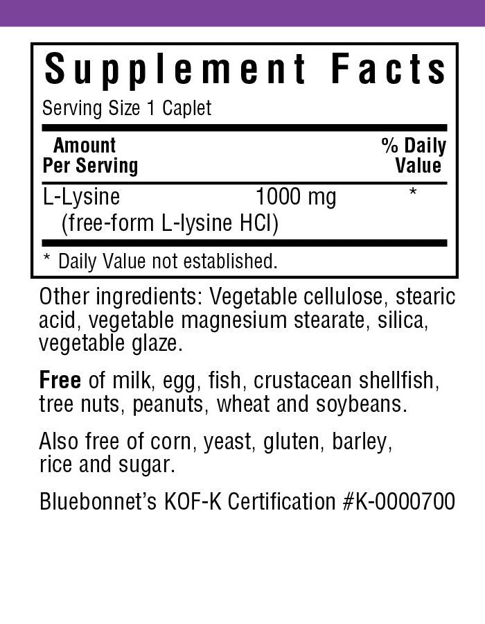 A bottle of Bluebonnet L-Lysine 1000 mg