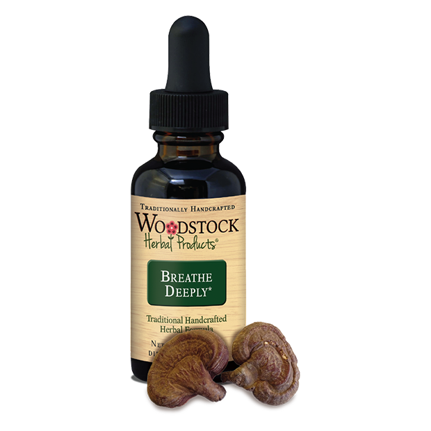 A bottle of Woodstock Herbal Products Breathe Deeply