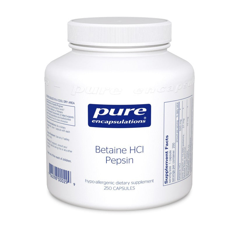 A bottle of Pure Betaine HCl Pepsin