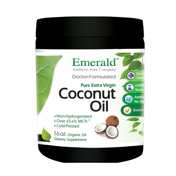 A jar of Emerald Coconut Oil Liquid - 16 oz