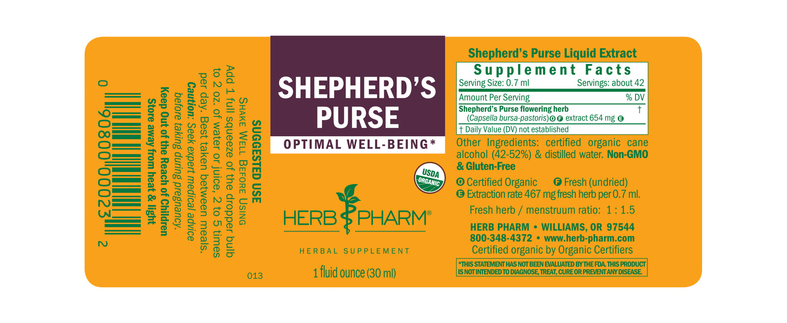 A bottle of Herb Pharm Shepherd’s Purse
