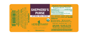 Label with additional info and supplemental facts for Herb Pharm Shepherd’s Purse