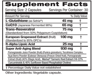Supplement Facts for Emerald Anti-Aging Cellular Complex