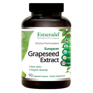 A bottle of Emerald European Grape Seed Extract
