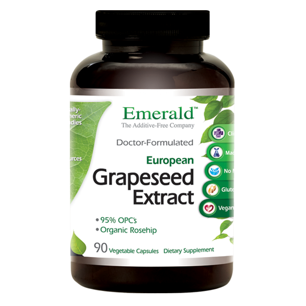 A bottle of Emerald European Grape Seed Extract