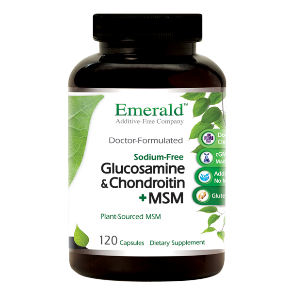 A jar of Emerald Glucosamine & Chondroitin + MSM