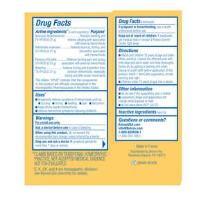 HemCalm® Suppositories - Boiron - 10 suppositories - drug facts