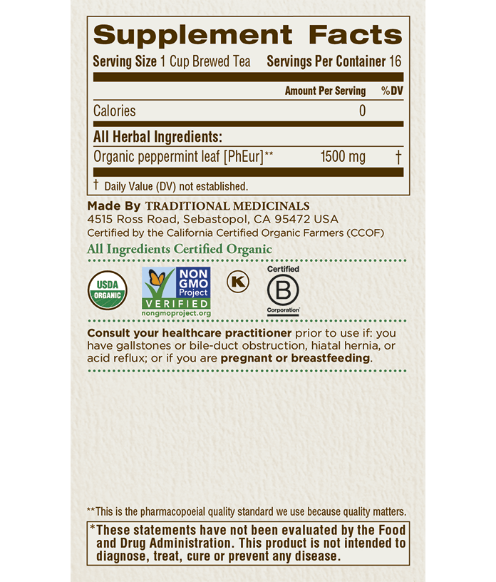 A box of Traditional Medicinals Organic Peppermint Tea