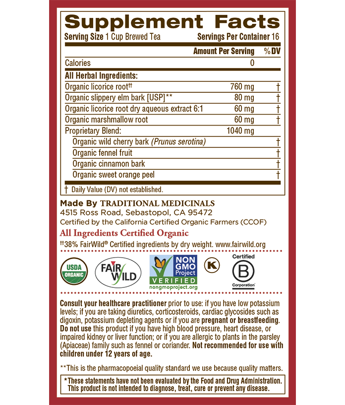 A box of Traditional Medicinals Organic Throat Coat® Tea