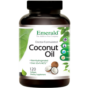 A bottle of Emerald Coconut Oil Softgels